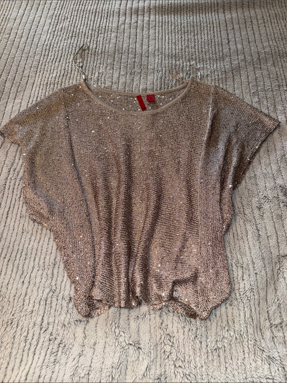Short Sleeve Metallic Knit Top in Taupe